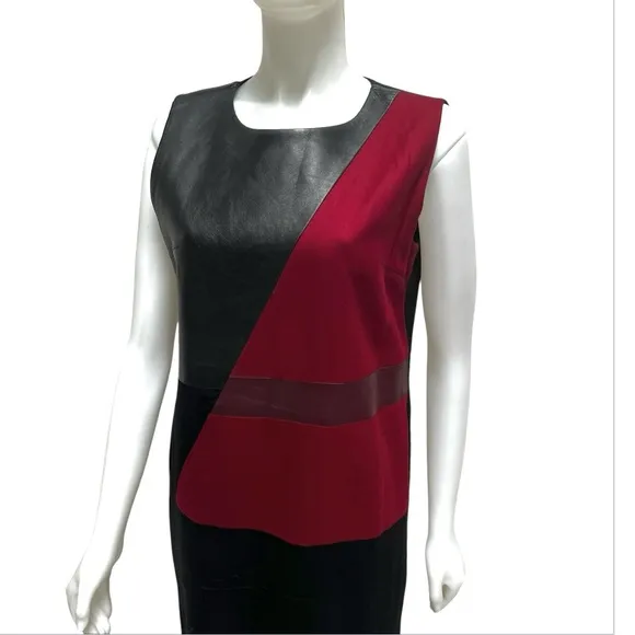 ENDEHOR Haute Couture Lambskin Leather and Wool Red Burgundy Dress Ofice Siren