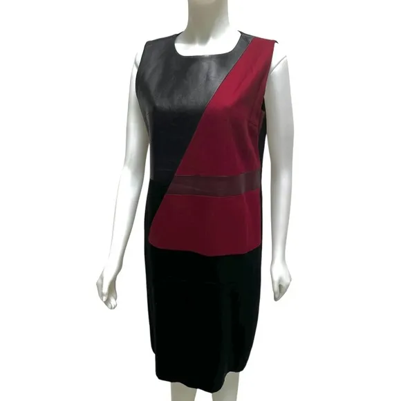 ENDEHOR Haute Couture Lambskin Leather and Wool Red Burgundy Dress Ofice Siren