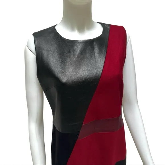 ENDEHOR Haute Couture Lambskin Leather and Wool Red Burgundy Dress Ofice Siren
