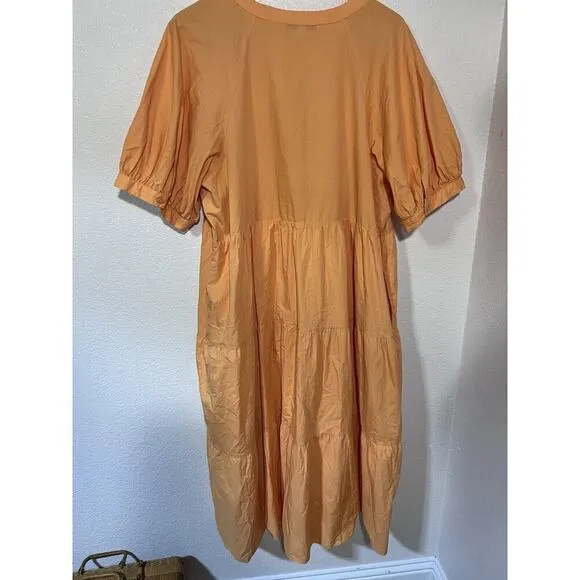 English Factory Maxi Orange dress XXL Plus Minimalist Tiered Timeless V Neck