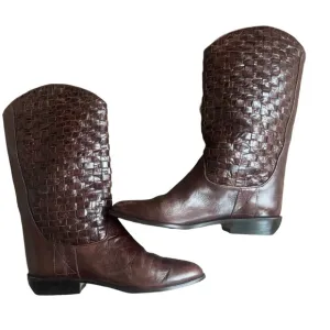 Enzo Angiolini Brazilian Leather Hickory Brown Western Boots Woven leather -7.5