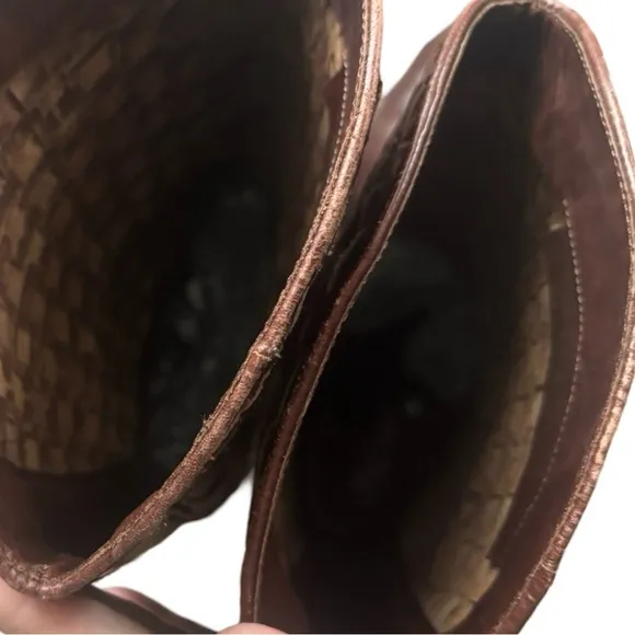 Enzo Angiolini Brazilian Leather Hickory Brown Western Boots Woven leather -7.5