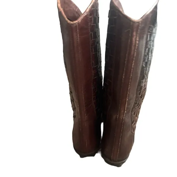 Enzo Angiolini Brazilian Leather Hickory Brown Western Boots Woven leather -7.5