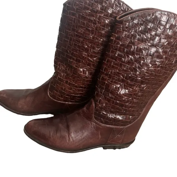 Enzo Angiolini Brazilian Leather Hickory Brown Western Boots Woven leather -7.5