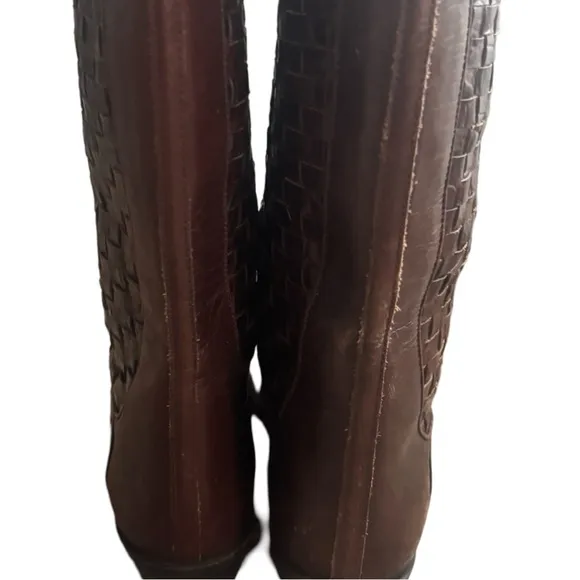 Enzo Angiolini Brazilian Leather Hickory Brown Western Boots Woven leather -7.5