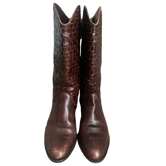 Enzo Angiolini Brazilian Leather Hickory Brown Western Boots Woven leather -7.5