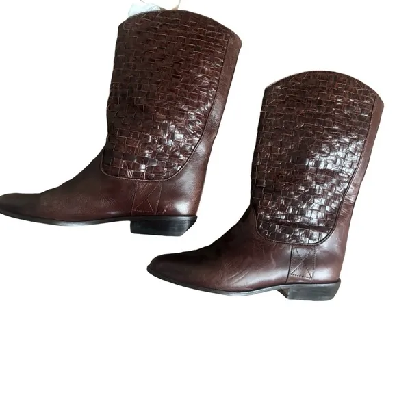 Enzo Angiolini Brazilian Leather Hickory Brown Western Boots Woven leather -7.5