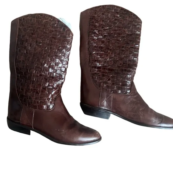Enzo Angiolini Brazilian Leather Hickory Brown Western Boots Woven leather -7.5