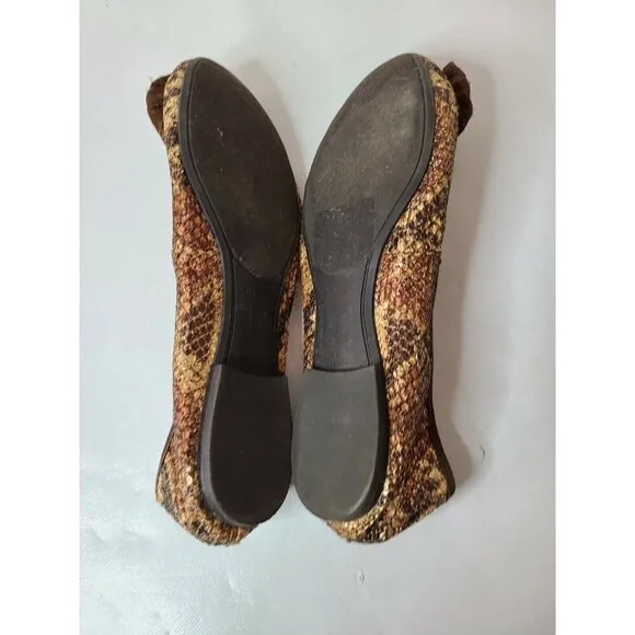 Enzo Angiolini Womens Ballet Flats 9M Brown Snake Skin Sequined Slip On Shoes