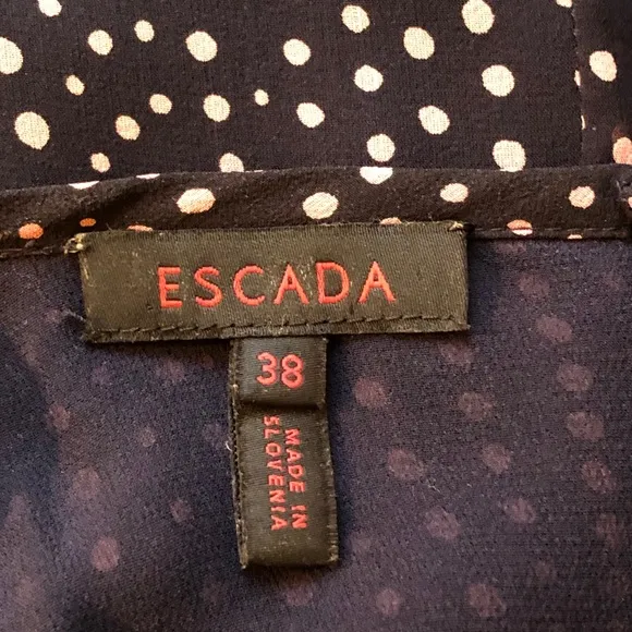 Escada 100% Silk Dress, Black w/Dots Luxury Elegant