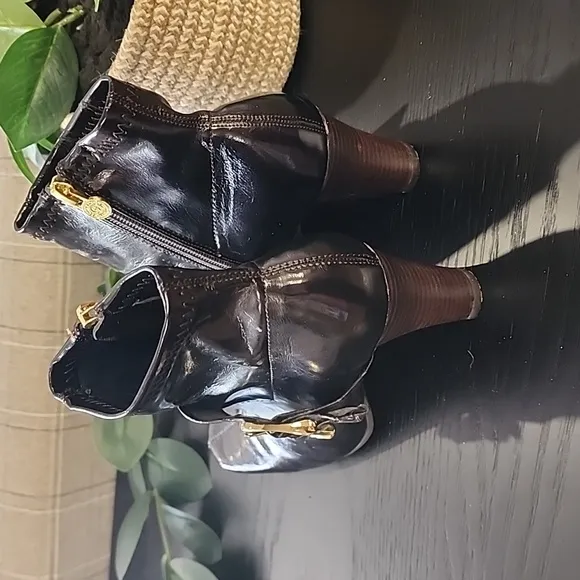 Etienne Aigner Barley Dark Brown Ankle Boots 6 Vegan Croc Buckle Straps