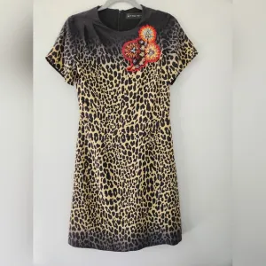Etro Animal Print Floral Embellishment Italian Luxury Dress Sz 40