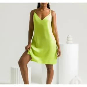 Ettitude Luxury bamboo Lime green Sateen Slip Dress &amp; Shortie 2 piece Set XXL