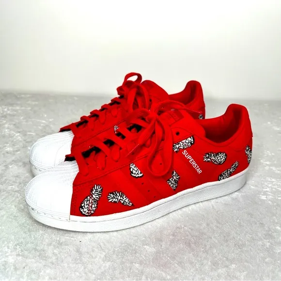 EUC adidas x The Farm Superstar Shoes - Scarlet Pineapple, Size 8.5