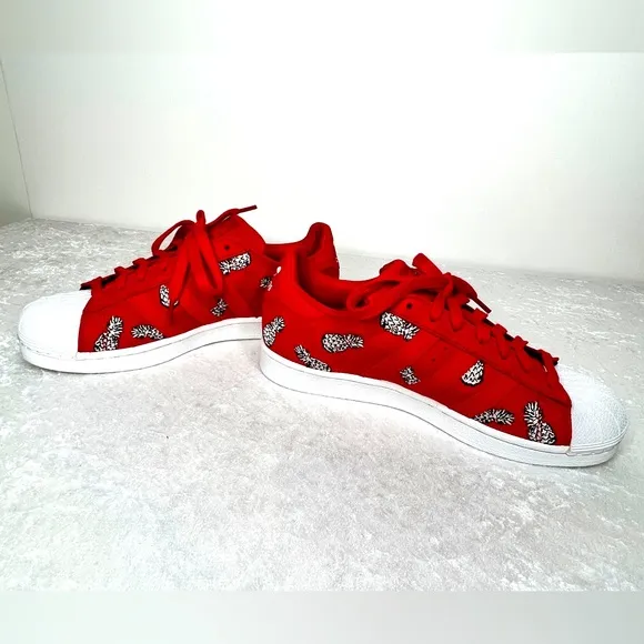 EUC adidas x The Farm Superstar Shoes - Scarlet Pineapple, Size 8.5