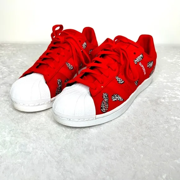 EUC adidas x The Farm Superstar Shoes - Scarlet Pineapple, Size 8.5