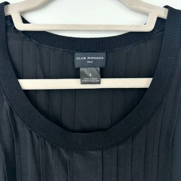 EUC Club Monaco 100% Silk Black Pintuck Mini Dress XS Scoop Neck Sleeveless Chic