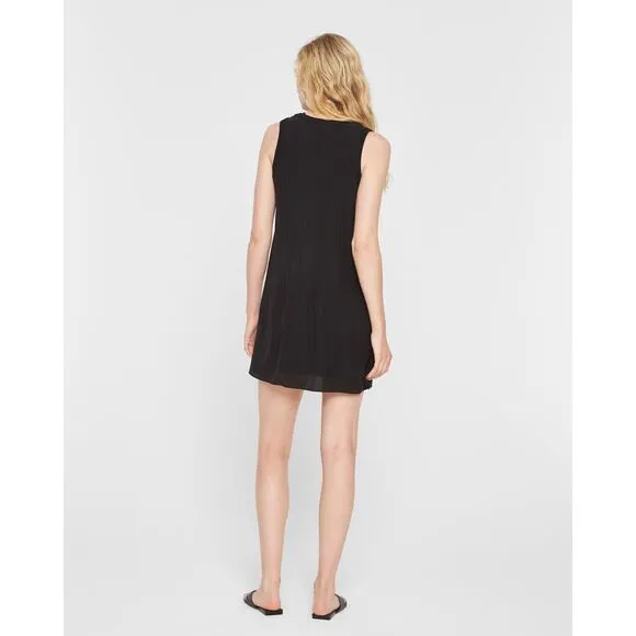 EUC Club Monaco 100% Silk Black Pintuck Mini Dress XS Scoop Neck Sleeveless Chic