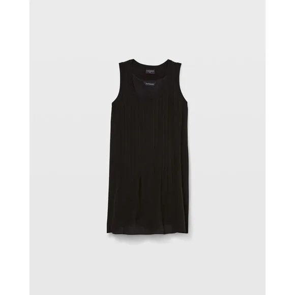 EUC Club Monaco 100% Silk Black Pintuck Mini Dress XS Scoop Neck Sleeveless Chic