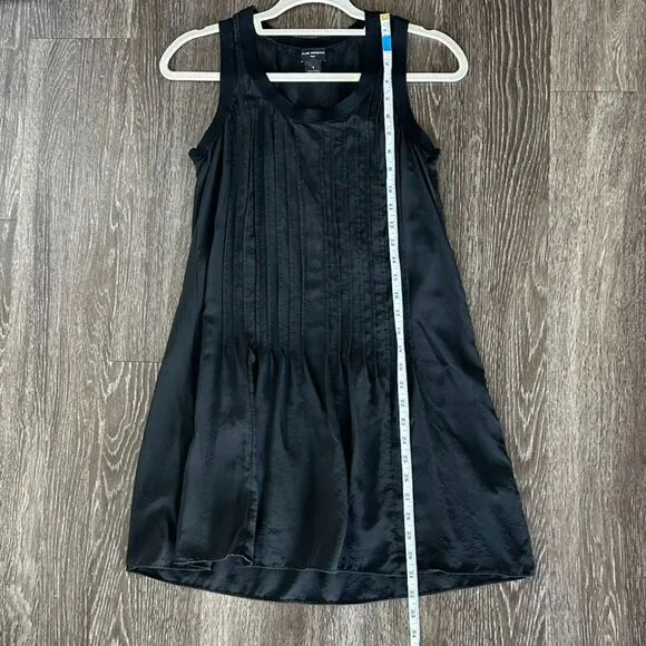 EUC Club Monaco 100% Silk Black Pintuck Mini Dress XS Scoop Neck Sleeveless Chic