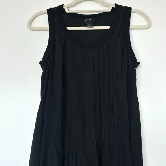 EUC Club Monaco 100% Silk Black Pintuck Mini Dress XS Scoop Neck Sleeveless Chic