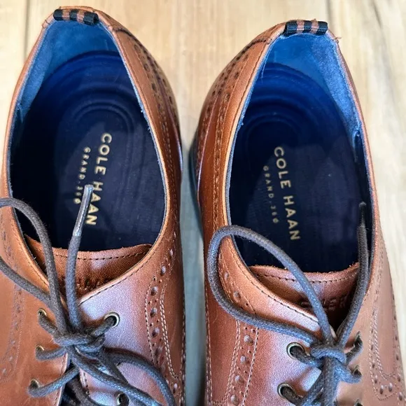 EUC Cole Haan Mens Grand 360 Wing Tips Lace-Up Oxford Dress Shoes Brown 9.5