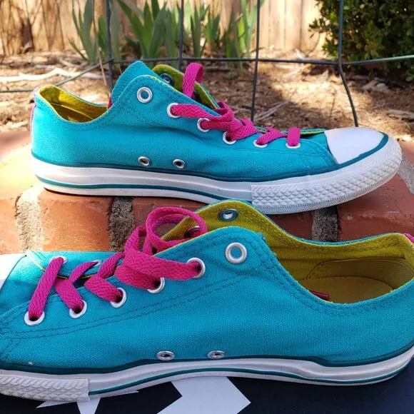 EUC CTAS Converse Double Tongue Mediterranean Blue/Pink 645147F (Jr. 6) KICKS