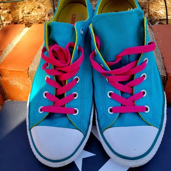 EUC CTAS Converse Double Tongue Mediterranean Blue/Pink 645147F (Jr. 6) KICKS
