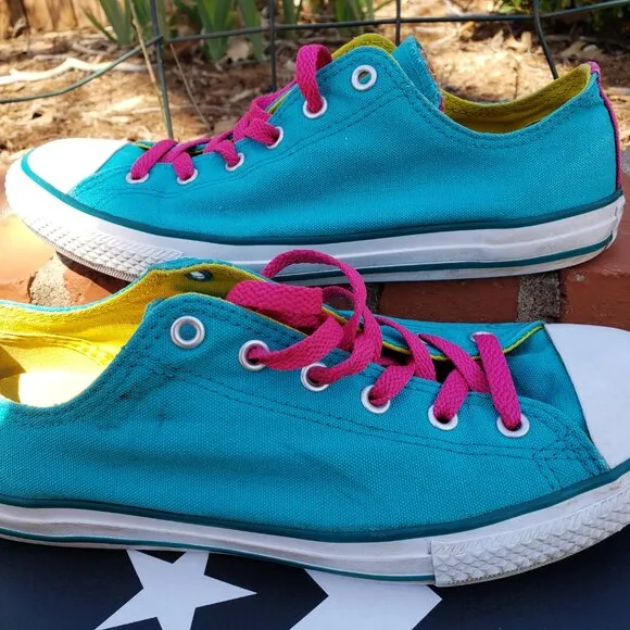 EUC CTAS Converse Double Tongue Mediterranean Blue/Pink 645147F (Jr. 6) KICKS