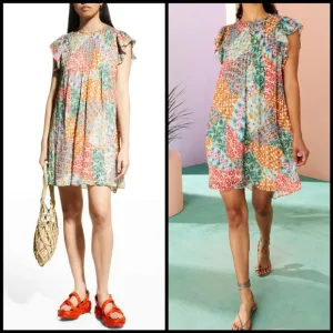 EUC Marie Oliver Catie Sleeveless Patchwork Silk Blend Dress