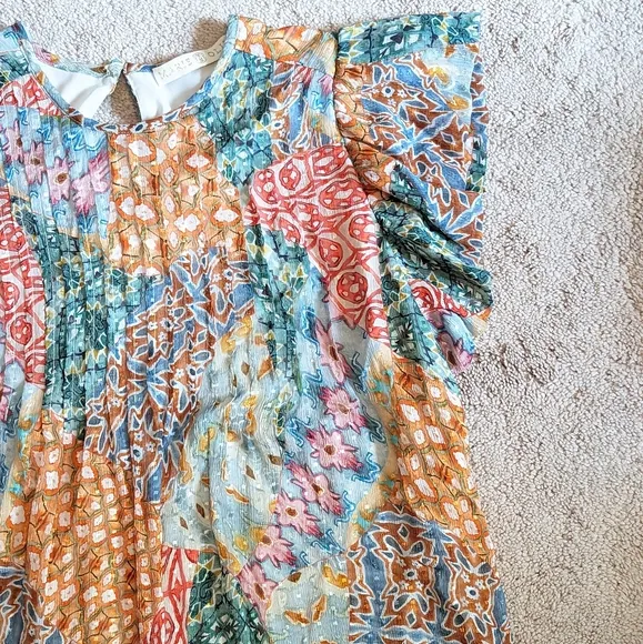 EUC Marie Oliver Catie Sleeveless Patchwork Silk Blend Dress
