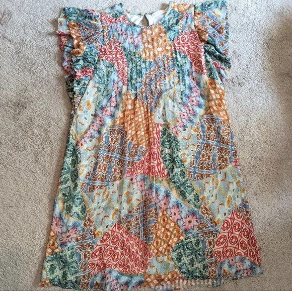 EUC Marie Oliver Catie Sleeveless Patchwork Silk Blend Dress