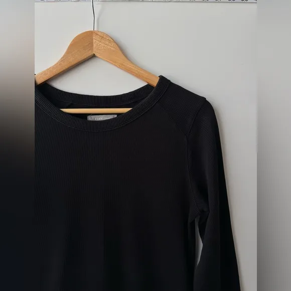 Everlane Organic Cotton Ribbed Long Sleeve Mini Dress Black Size L