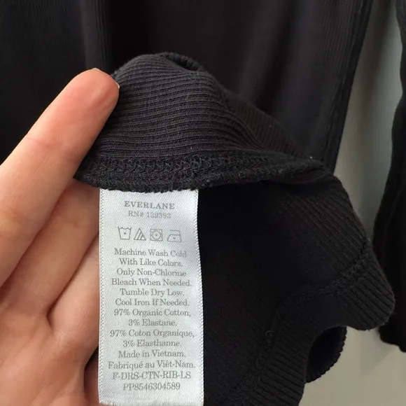 Everlane Organic Cotton Ribbed Long Sleeve Mini Dress Black Size L