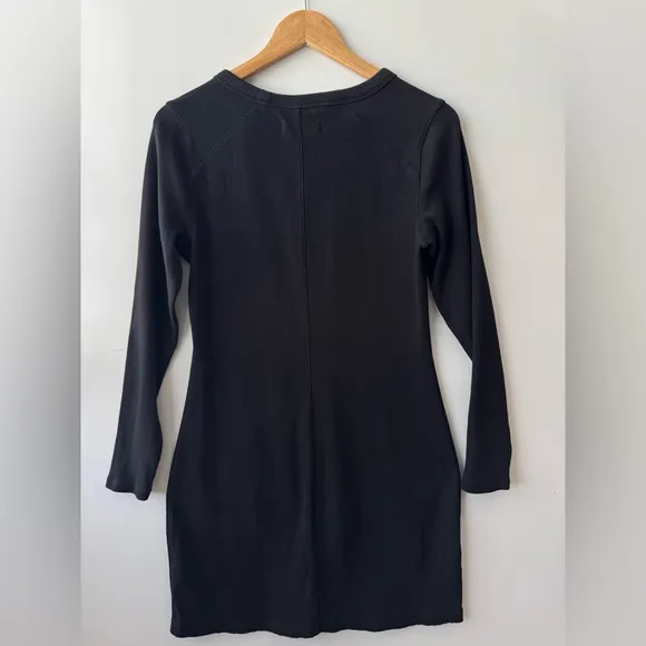 Everlane Organic Cotton Ribbed Long Sleeve Mini Dress Black Size L