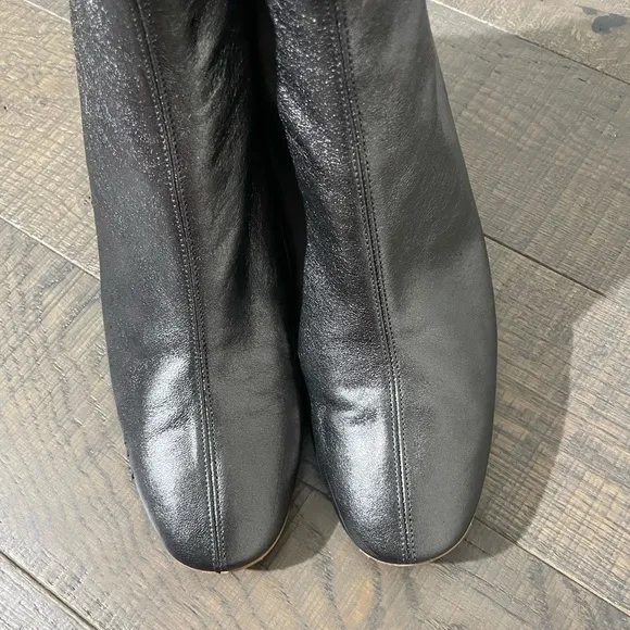 Everlane Silver Pewter Metallic Leather Day Ankle Block Heel Boots 10