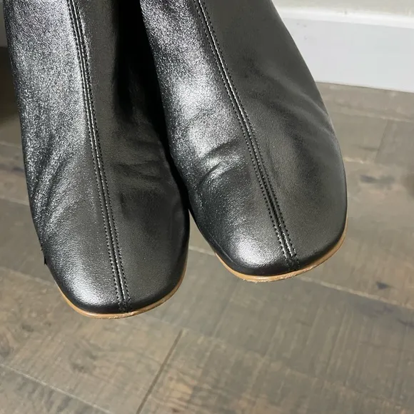 Everlane Silver Pewter Metallic Leather Day Ankle Block Heel Boots 10