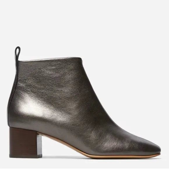 Everlane Silver Pewter Metallic Leather Day Ankle Block Heel Boots 10