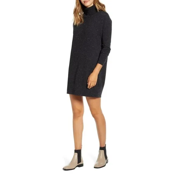 Everlane The Cashmere Turtleneck Black Speckled Dress Small Cozy Minimalist