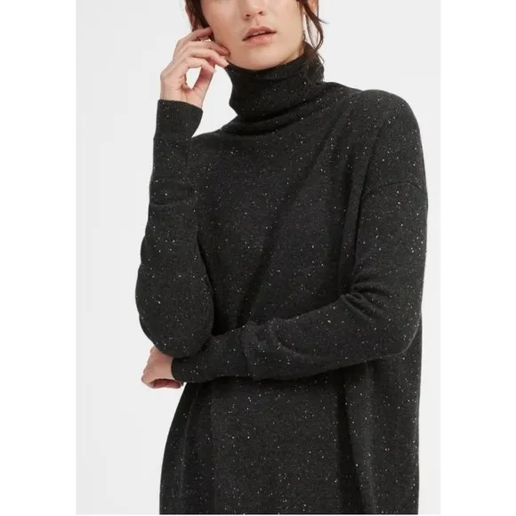 Everlane The Cashmere Turtleneck Black Speckled Dress Small Cozy Minimalist