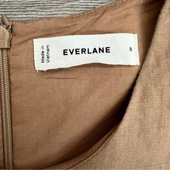 EVERLANE The Linen Belted Midi Dress Size 8 Tiger's Eye Tan Minimalist Neutral
