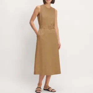 EVERLANE The Linen Belted Midi Dress Size 8 Tiger's Eye Tan Minimalist Neutral