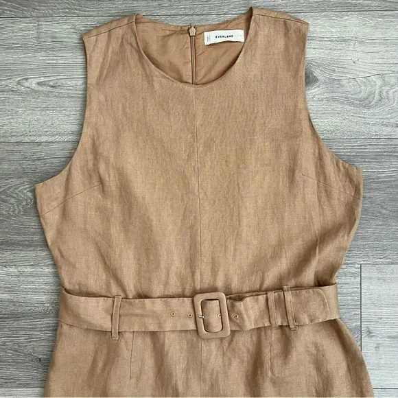 EVERLANE The Linen Belted Midi Dress Size 8 Tiger's Eye Tan Minimalist Neutral