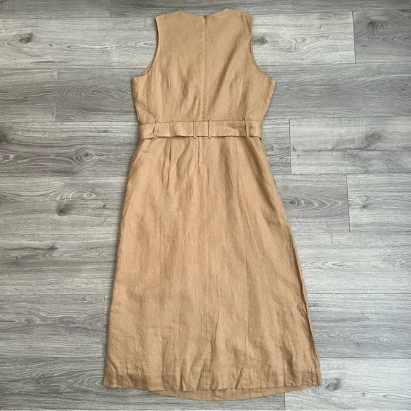 EVERLANE The Linen Belted Midi Dress Size 8 Tiger's Eye Tan Minimalist Neutral