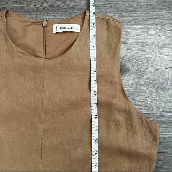 EVERLANE The Linen Belted Midi Dress Size 8 Tiger's Eye Tan Minimalist Neutral