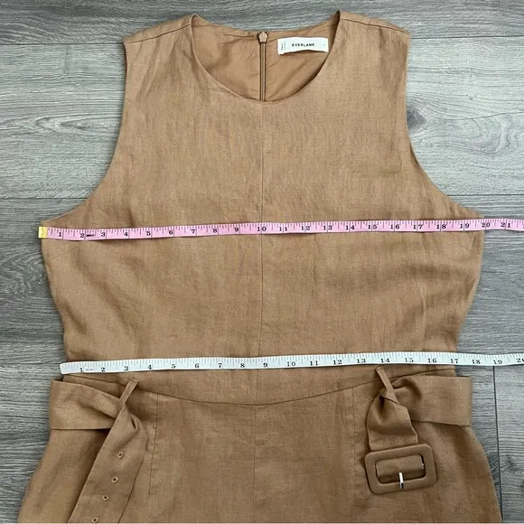 EVERLANE The Linen Belted Midi Dress Size 8 Tiger's Eye Tan Minimalist Neutral