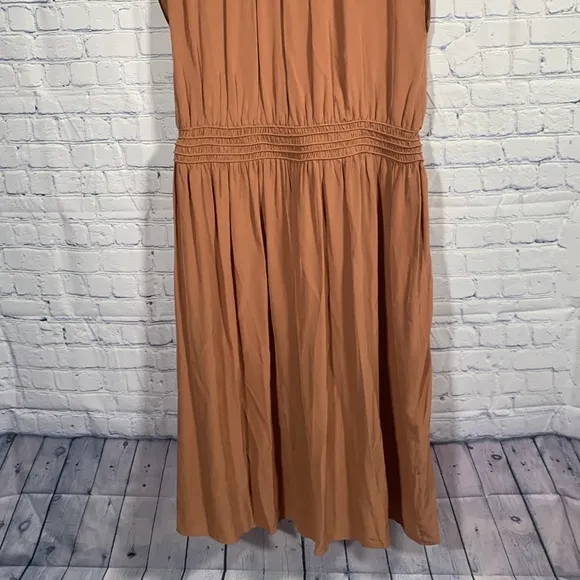 Everlane Womens The Gathered Midi Dress Carob Brown Minimalist Dainty Sz XXL NWT