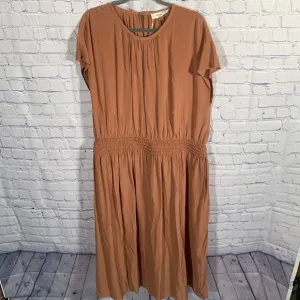 Everlane Womens The Gathered Midi Dress Carob Brown Minimalist Dainty Sz XXL NWT