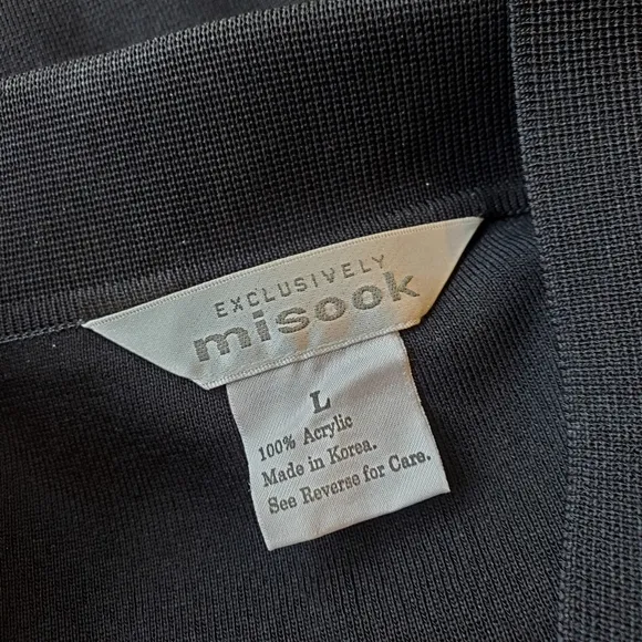 Exclusively Misook black knit open front cardigan sweater, size Large, business