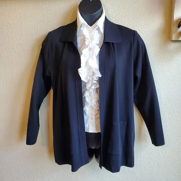 Exclusively Misook black knit open front cardigan sweater, size Large, business